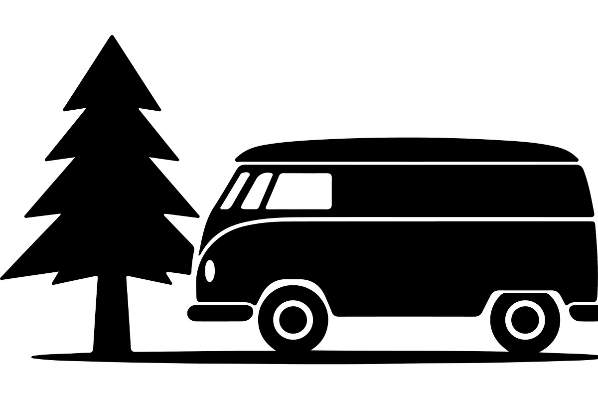 Camper Van and Pine Tree Silhouette, a Transportation Illustration by abu67222 (Photo 5 of 13)