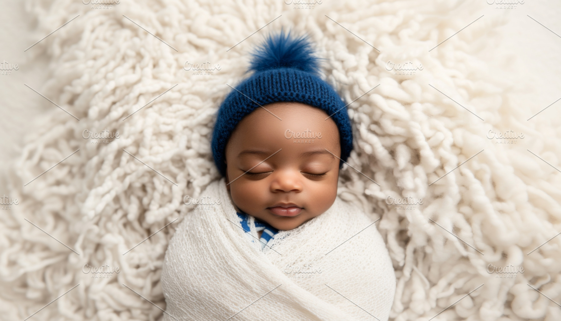Newborn african american baby wrapped in soft blankets wearing a, a Photo by Dvoevnore photos