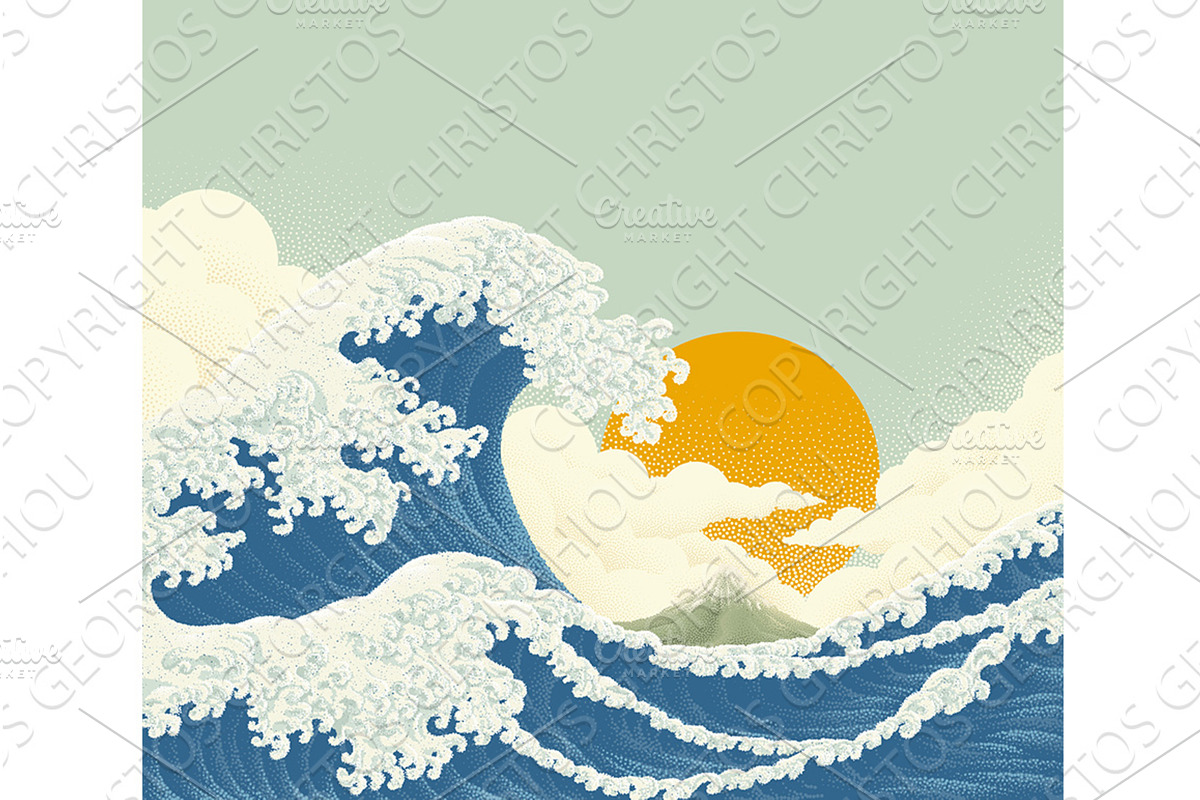 Great Wave Ocean Sea Japanese Design, a Background Graphic by Christos Georghiou