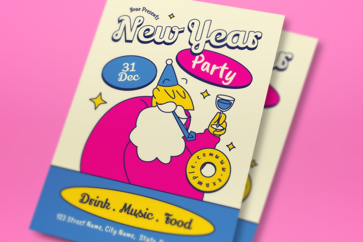 Pink Quirky New Year Party Flyer Set, a Flyer Template by graphicook (Photo 2 of 3)
