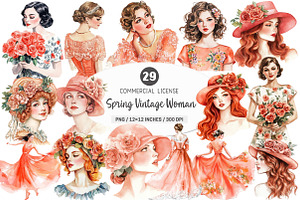 Coral Spring Vintage Woman Clipart, an Illustration by SinaCreation