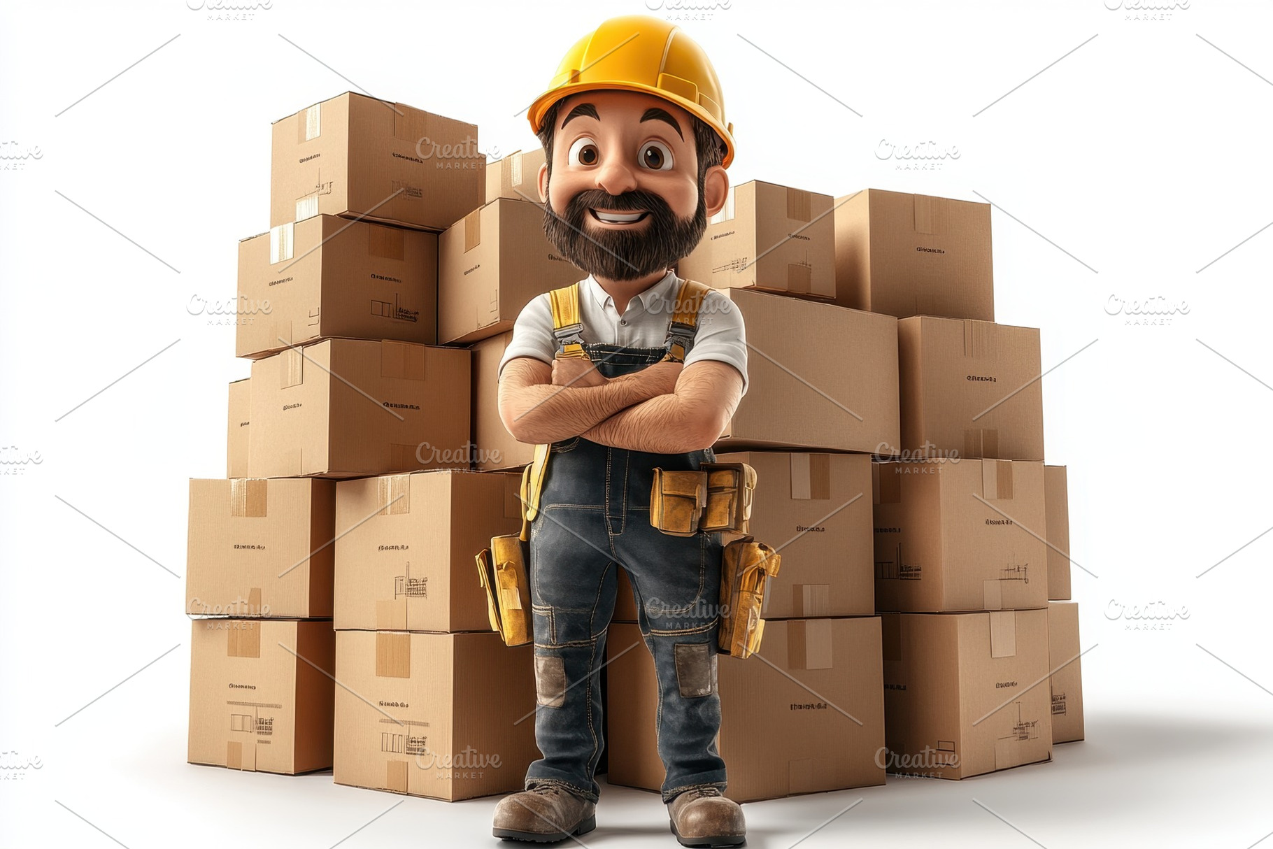 Construction worker stands confident, a Photo by Tanuart