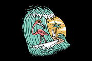 cute flamingo surfing the sea, an Animal Illustration by gunaonedesign (Thumbnail 1 of 6)