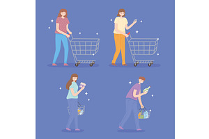 people with shopping basket, a Food Illustration by studiogstock