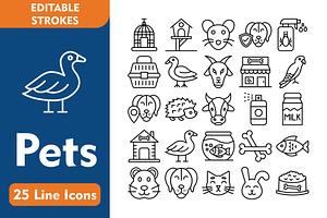 Pets 25 Line Icons, an Icon by Pexelpy