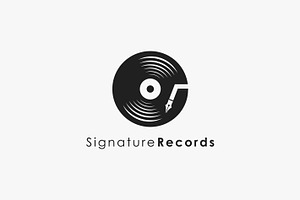 Music disc pen signature logo icon, a Branding & Logo Template by DOMHOUZE