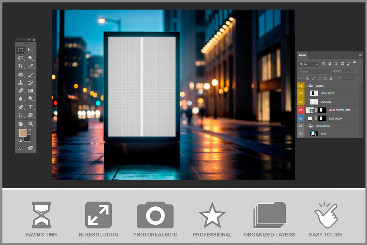 Billboard Mockup City Nightlife PSD, an Advertising Mockup by Bruno's Shop (Photo 3 of 4)
