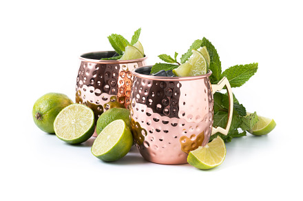 Moscow mule cocktail served with ice and lime slice isolated on, a Food & Drink Photo by etorres69