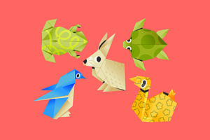 Red Flat Origami Illustration, an Animal Illustration by graphicook