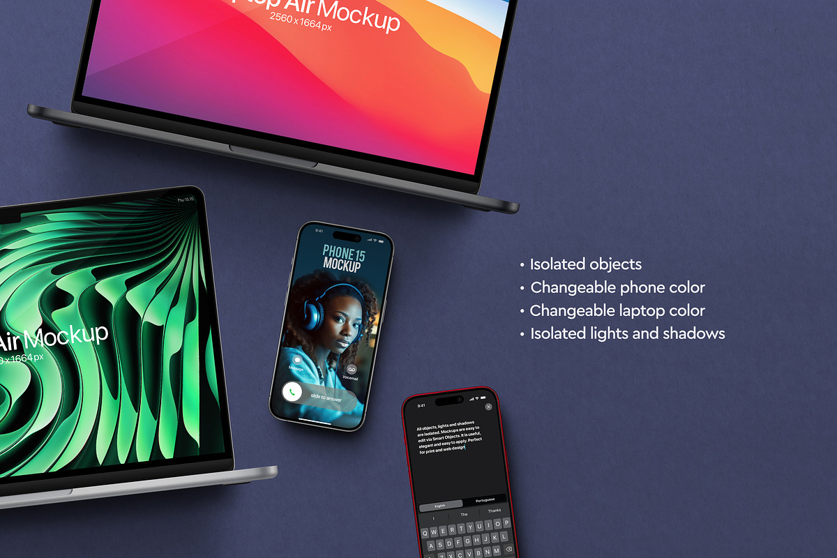 Laptop Air Mockup Phone 15 Pro Set, a Mac Mockup by Avelina Studio (Photo 2 of 3)