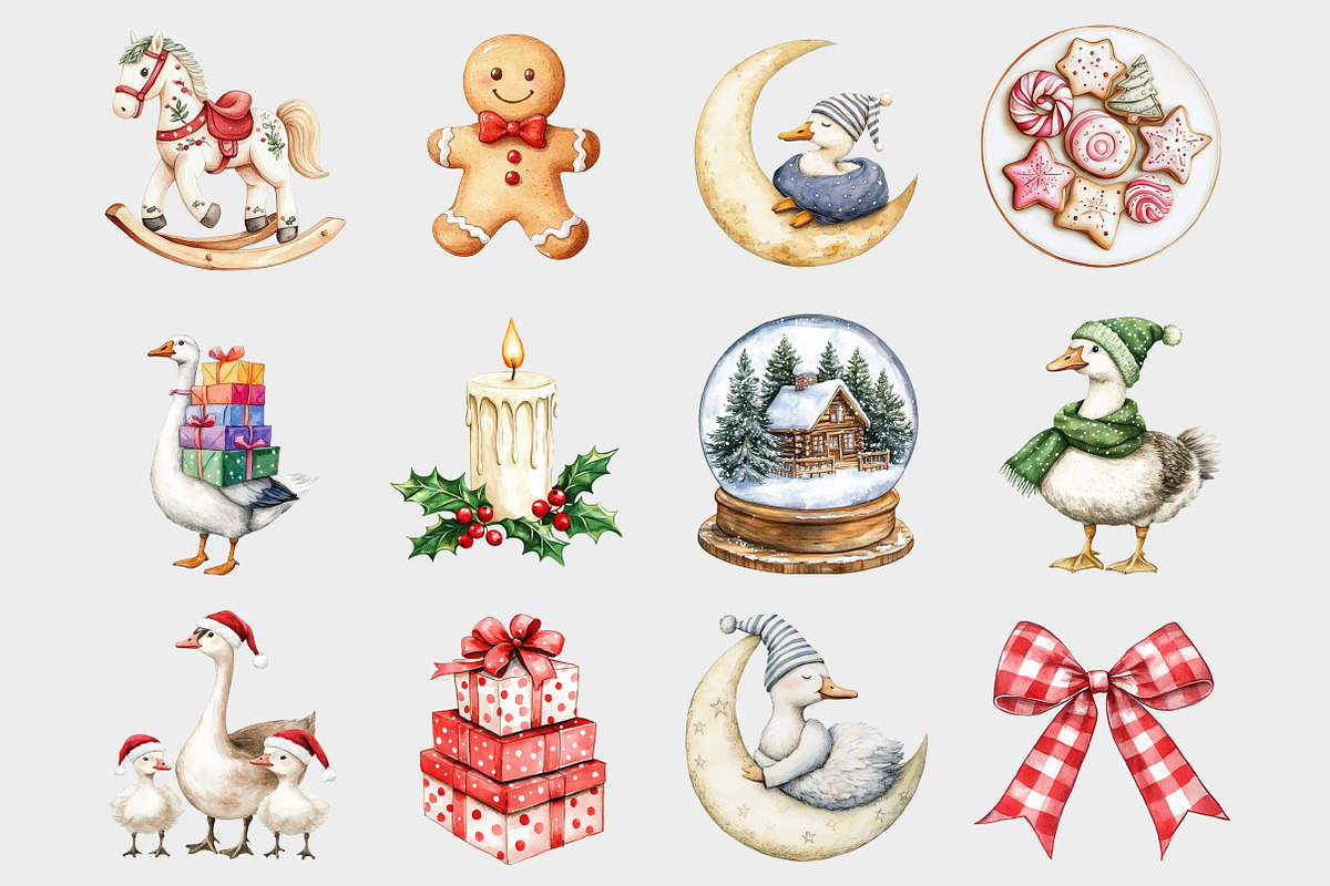 Watercolor Christmas Goose Clipart, a Seasonal Illustration by Design Market (Photo 3 of 5)