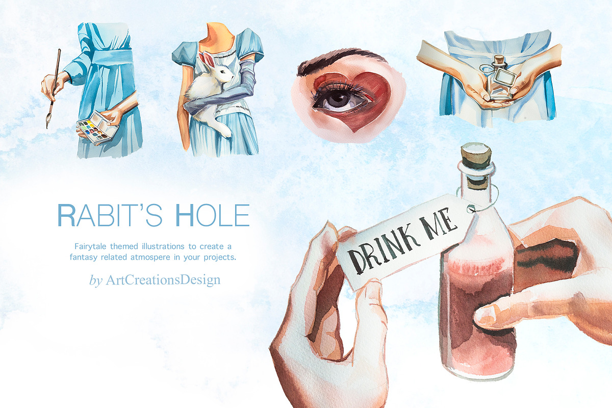 Watercolor Rabit's Hole Clipart Set, a Person Illustration by ArtCreationsDesign (Photo 13 of 14)