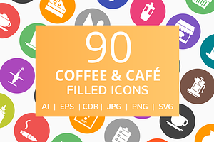 90 Coffee & Cafe Filled Round Icons