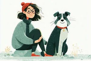 Young woman sitting with her dog in outdoor lifestyle illustrati, a Health & Medical Photo by José Manuel Gelpi