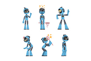 Funny Blue Robot Character Engaged, a Technology Illustration by TopVectors