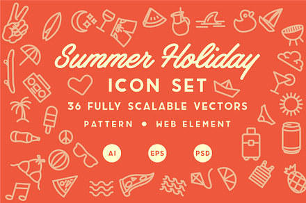Summer Holiday Icon Set & Pattern 