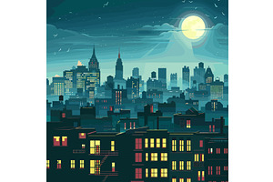 Nighttime cityscape vector, an Object Illustration by Vectorstockersland