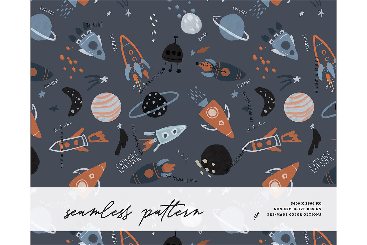 Cosmic celestial space pattern kids, a Pattern Graphic by Milatoo (Photo 1 of 3)