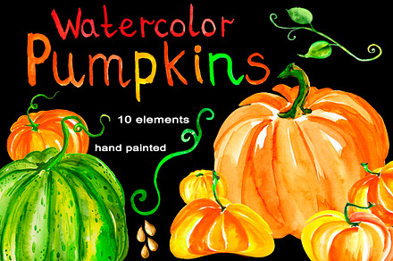Watercolor set of pumpkins