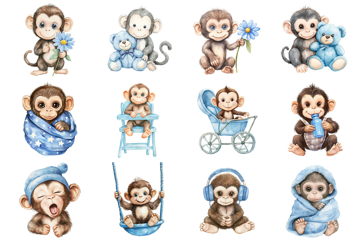 Baby Boy Monkey Clipart, an Illustration by Design Market (Photo 3 of 3)