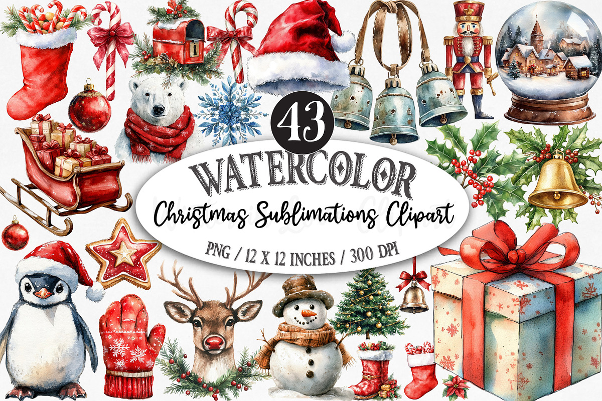 Watercolor Christmas Sublimations, an Illustration by Designking (Photo 1 of 5)