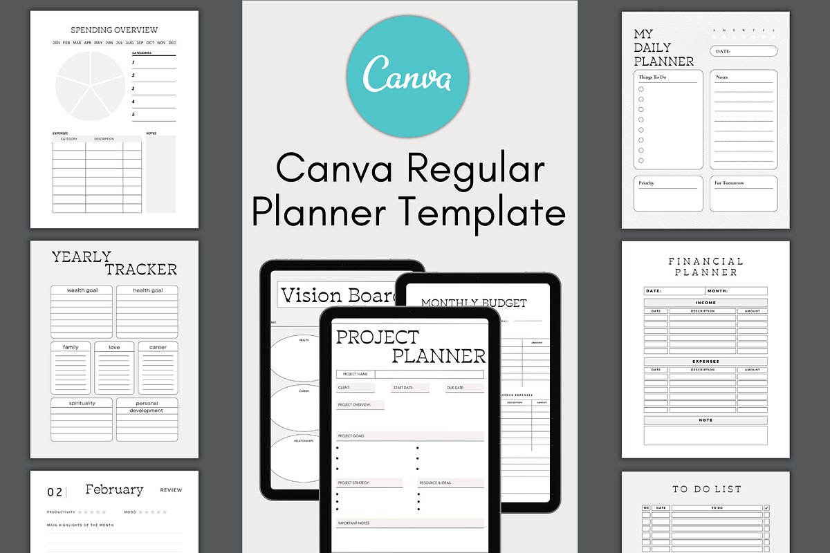 Canva Daily Planner Template Bundle, a Stationery Template by WynterLife Studio (Photo 1 of 6)