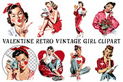Valentine Retro Vintage Girl Clipart, an Illustration by OK Design (Thumbnail 2 of 6)