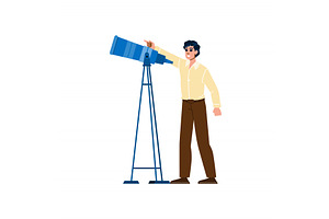 Astronomer exploring night sky with, an Education Illustration by pikepicture