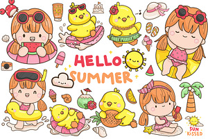 Cute Duck And Girl Clipart