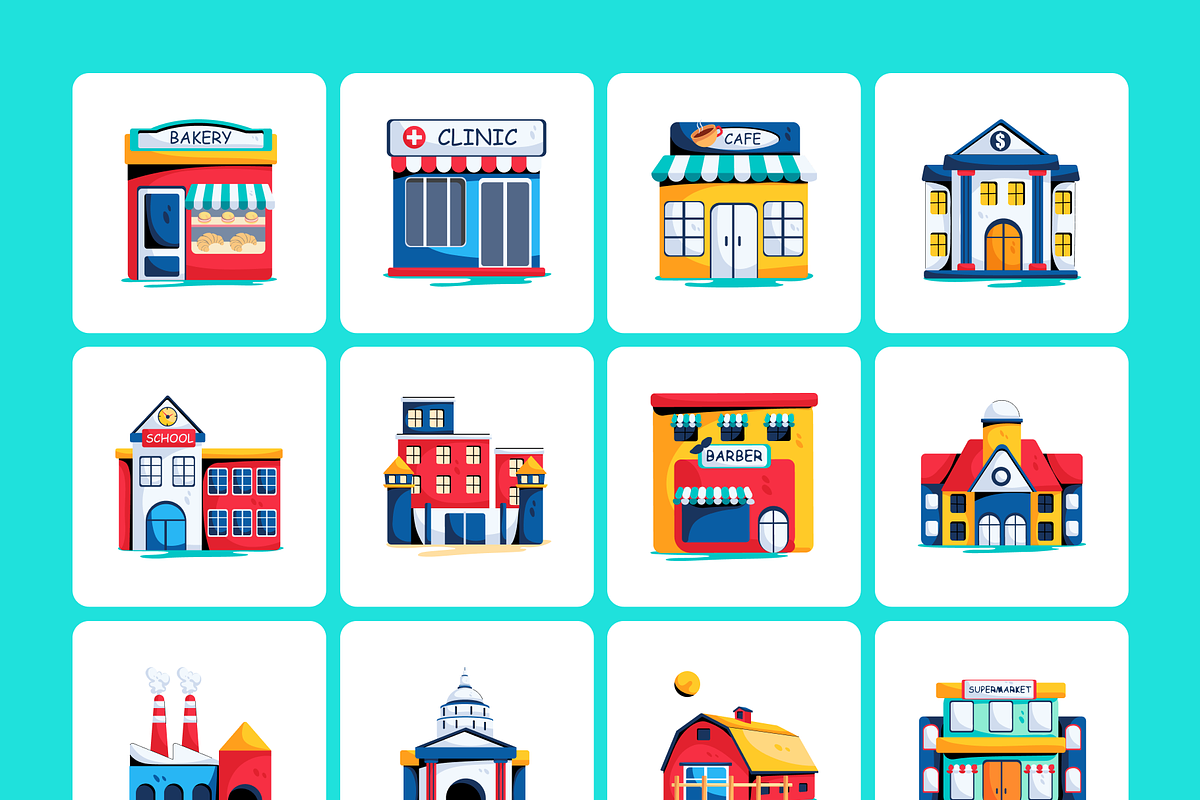 Flat Buildings Icons, a Duotone Icon by Prosymbols (Photo 6 of 8)