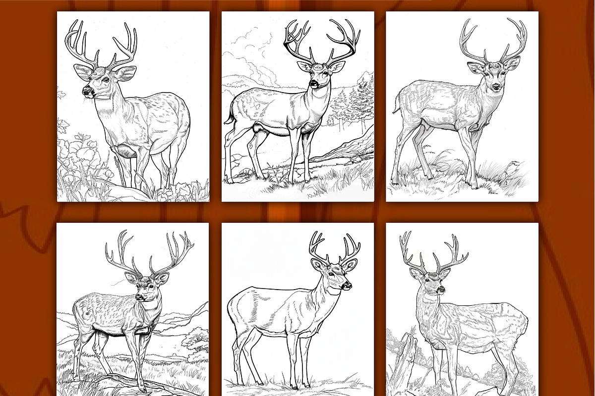 200 Realistic Deer Coloring Pages V1, an Animal Illustration by BrandlyTemplate (Photo 2 of 4)