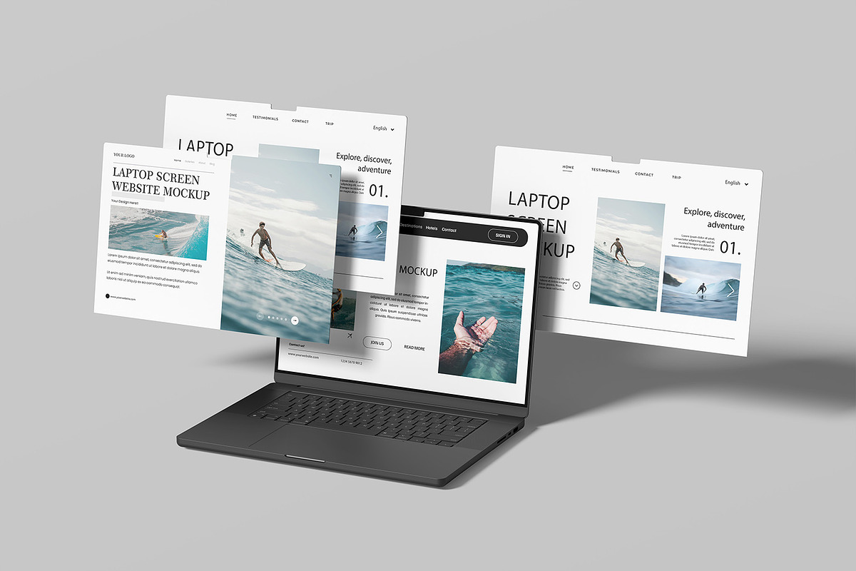 Laptop Screen Website Mockup, a Wearable Device Mockup by graphicsecond (Photo 3 of 5)