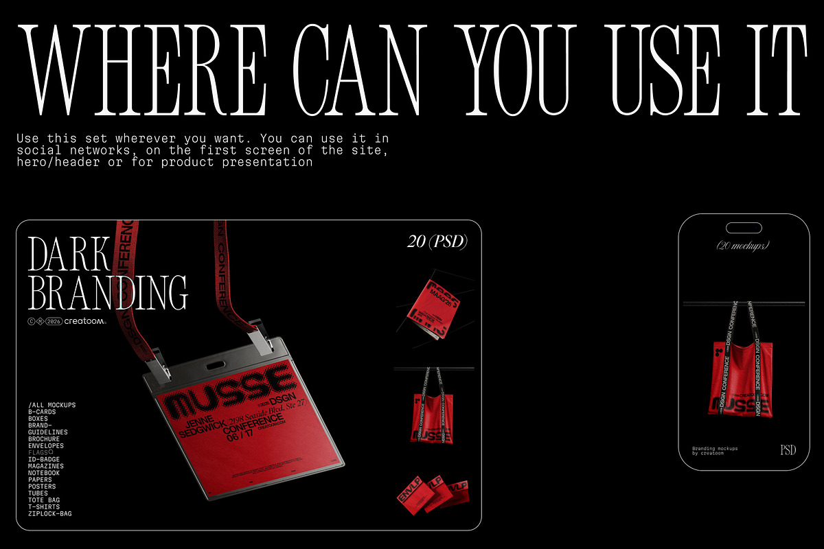 Musse - Dark branding mockups, a Product Mockup by Creatoom (Photo 11 of 12)