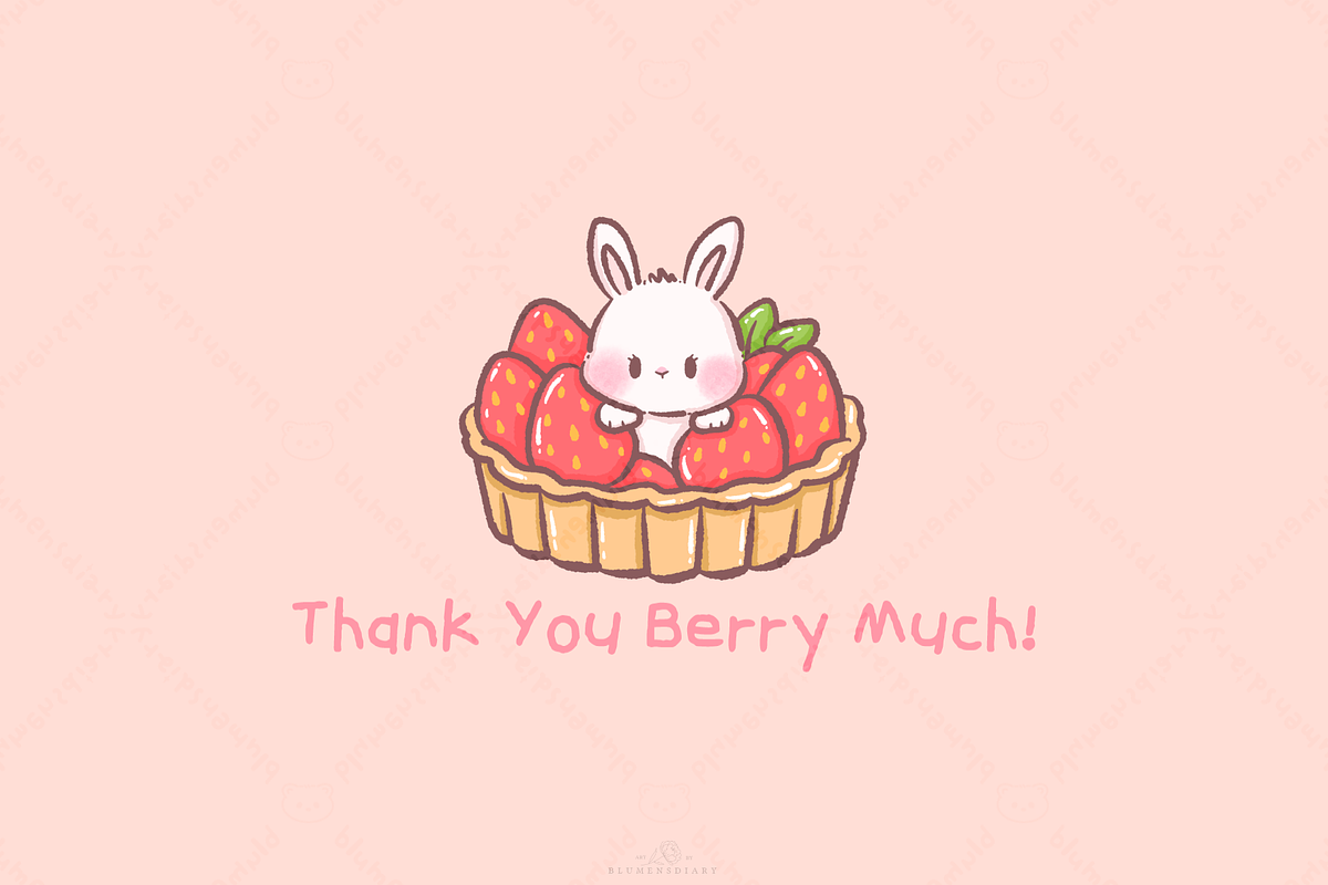 Kawaii Bunny Strawberry Dessert, an Animal Illustration by Blumensdiary (Photo 6 of 6)