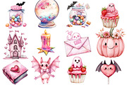 Charm Pink Halloween Clipart, an Illustration by Watercolor design (Thumbnail 2 of 5)