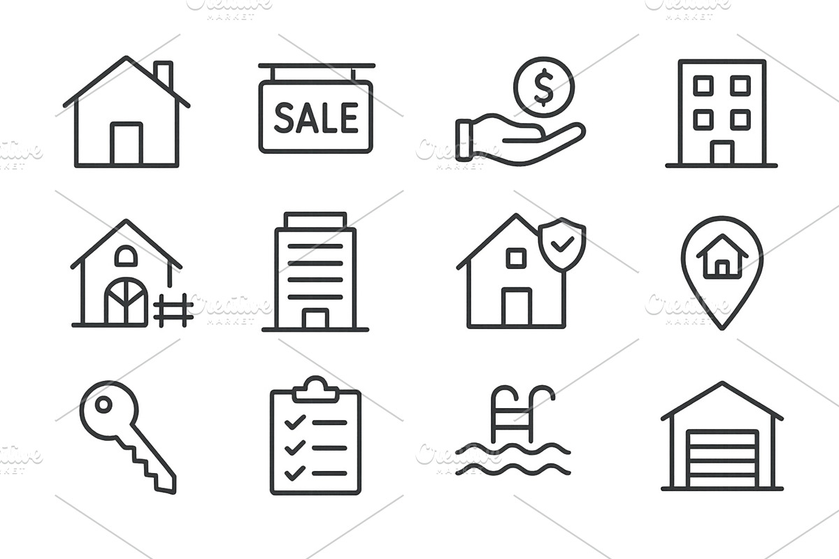 Real estate icons depicting home, an Object Illustration by ZinetroN