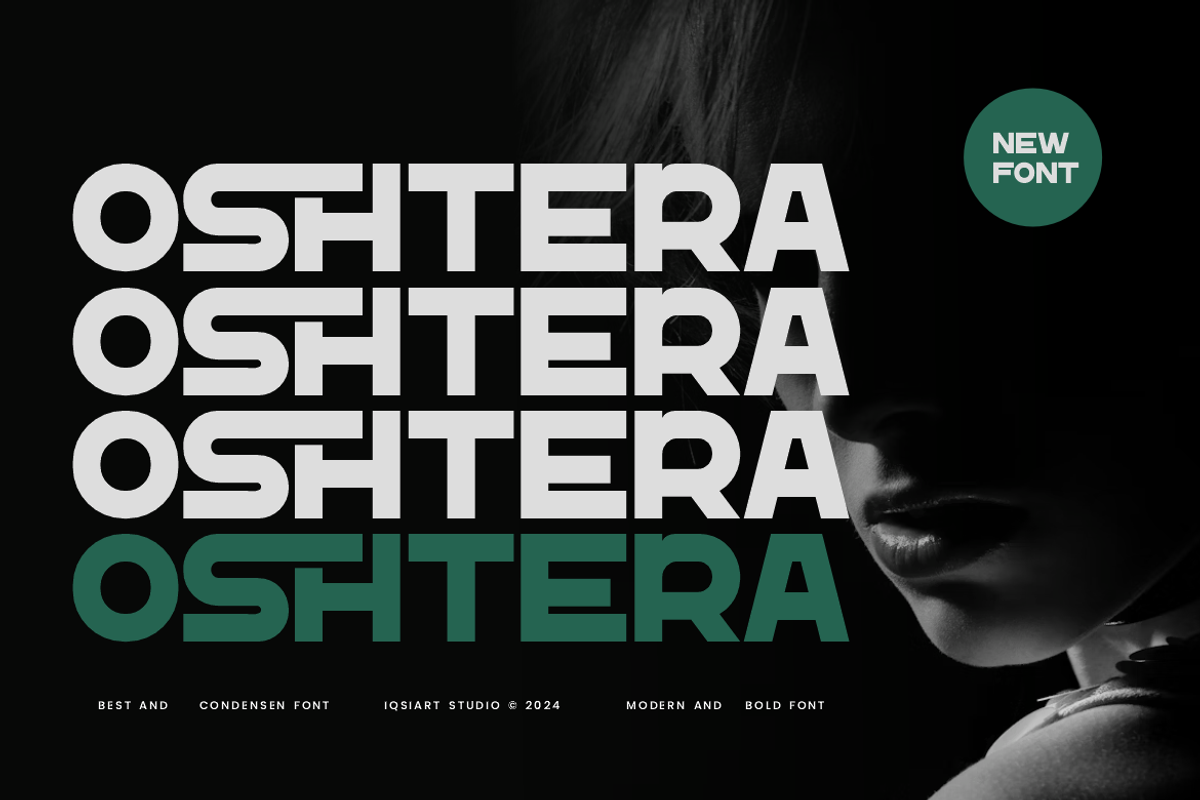 Oshtera - Condensed Font, a Sans Serif Font by Iqsiart Studio (Photo 1 of 7)