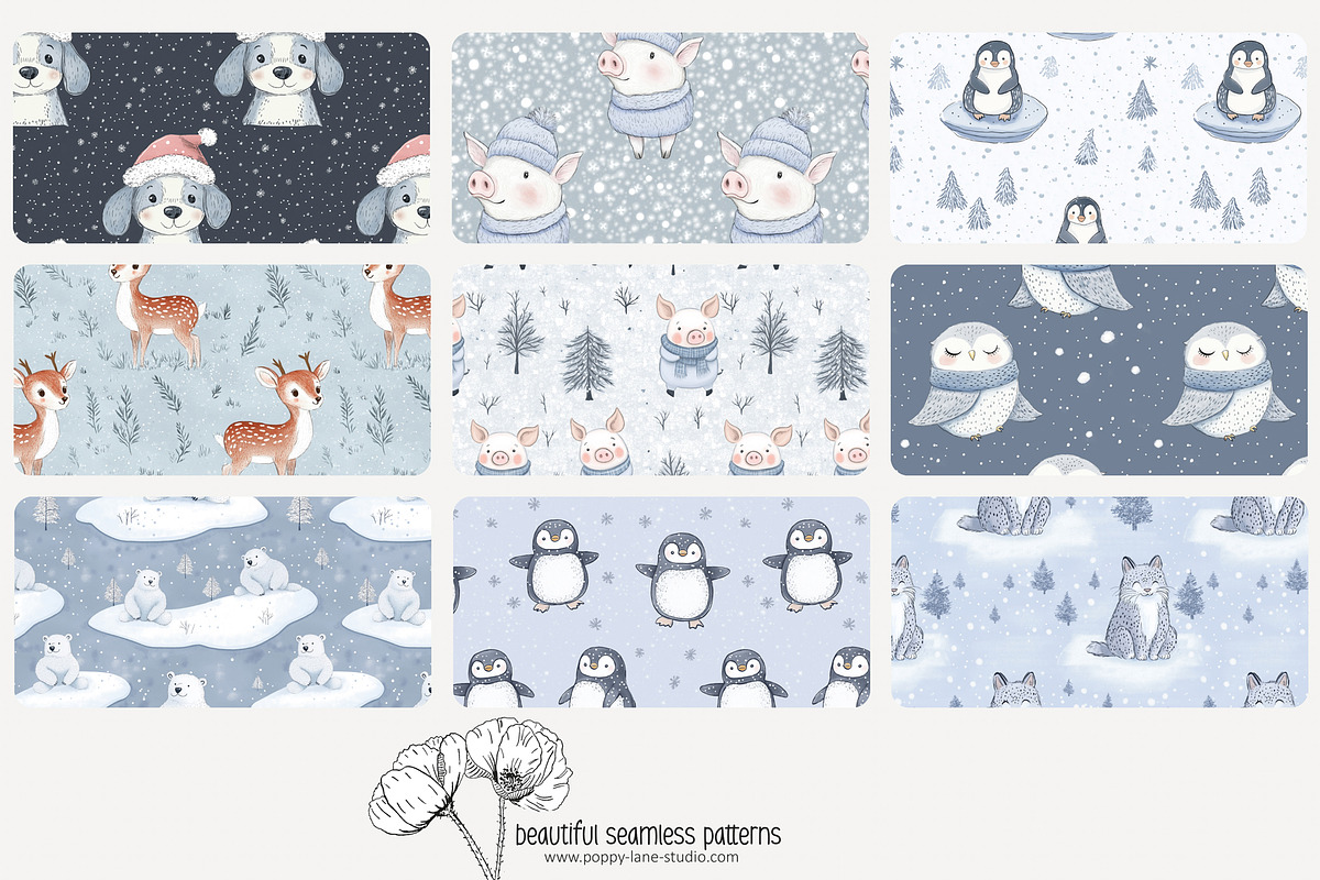 80 winter animals seamless pattern, a Pattern Graphic by Poppy Lane Studio (Photo 8 of 11)