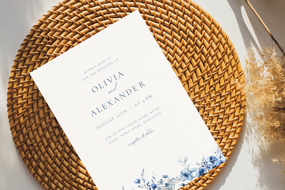 Dusty Blue Wedding Invitation, a Card Template by heynomi (Photo 5 of 13)