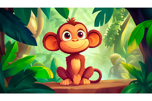 Cute Happy Monkey Cartoon Character, an Animal Illustration by LadadikArt