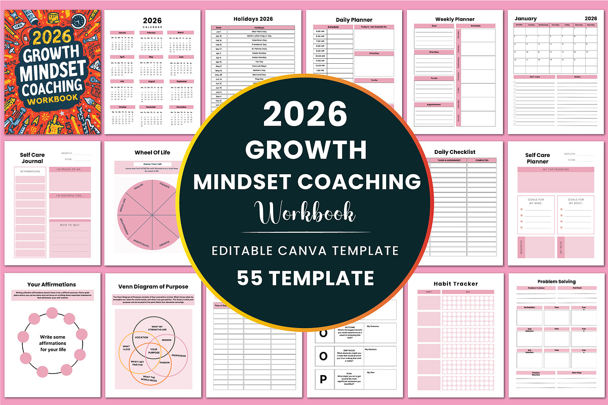 2026 Growth Mindset CoachingWorkbook, a Stationery Template by Shumaya (Photo 1 of 4)