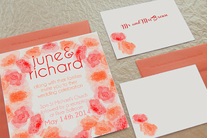 Watercolor Flowers & Invitation