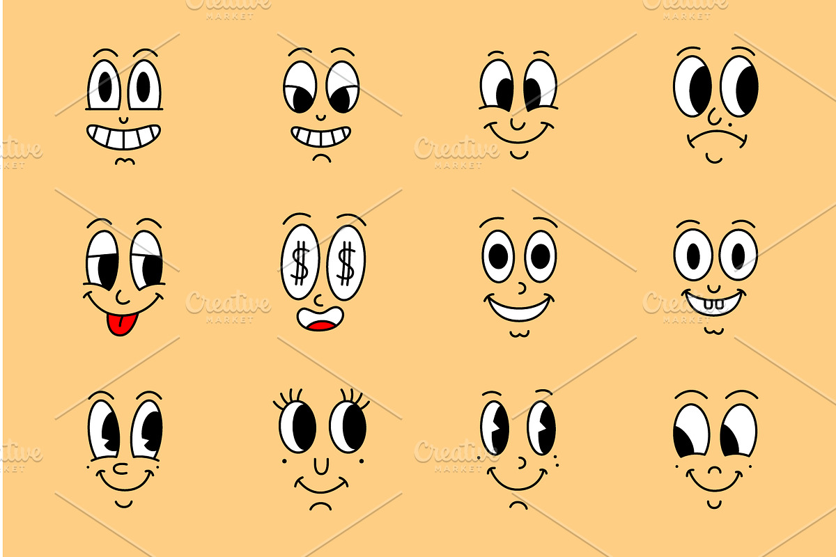 Colorful cartoon faces with funny, an Object Illustration by GraphiShop