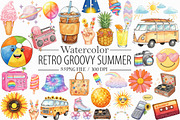 Retro Groovy Summer Clipart, an Illustration by Libby Wishes (Thumbnail 1 of 7)