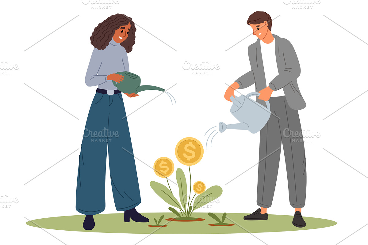 Increase in income. Woman and man, a Finance Illustration by Vectorbuum