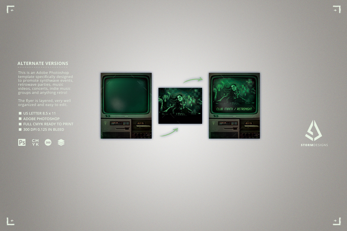 Synthwave Flyer Cyberpunk Monitor, a Flyer Template by Storm Pixels (Photo 3 of 4)