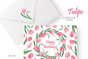 Pink tulips watercolor set. Flowers, an Illustration by SabinaWatercolorArt (Thumbnail 12 of 14)