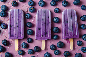 Ice cream popsicles with organic blueberries on pink background, a Food & Drink Photo by AlyaAnd