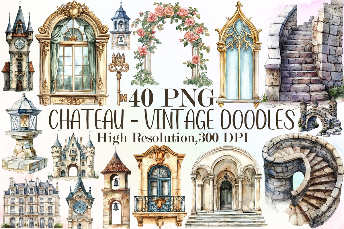 Chateau Clipart - Vintage Doodles, an Illustration by Sublimation Artist (Photo 1 of 6)