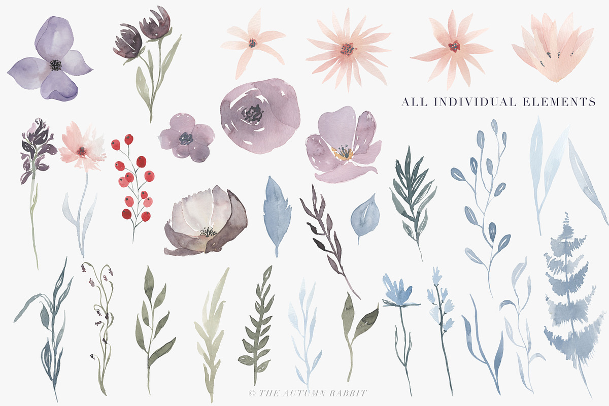 Watercolor Floral Clipart - Hazy, an Illustration by The Autumn Rabbit Ltd (Photo 3 of 3)